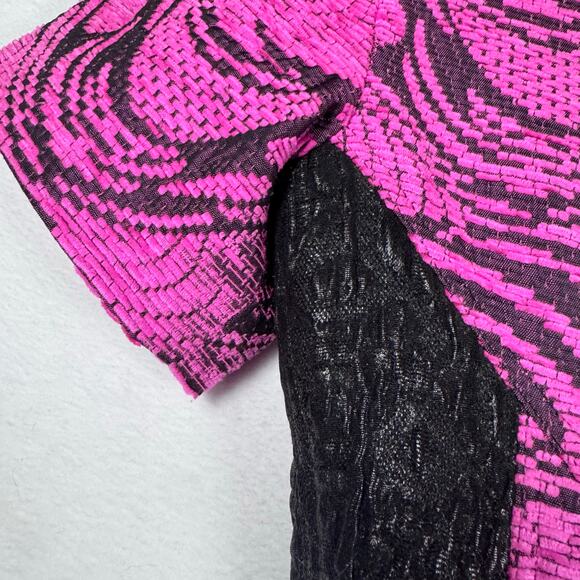 ALEXIS Saratova Hot Pink Black Short Sleeved Zip Up Cocktail Party Dress Barbie - Picture 5 of 7